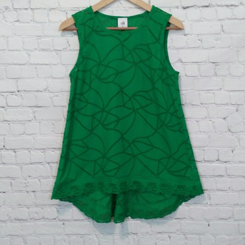 Cabi Gemma Eyelet Sleeveless Top Green XS